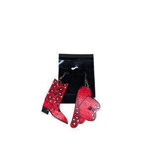 New Red Cowgirl Hat and Boot Acrylic Lightweight Earrings Western